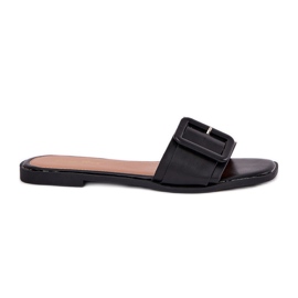 Papuci de femei din piele eco cu cataramă neagră negru Papuci de femei din piele eco cu cataramă neagră negru