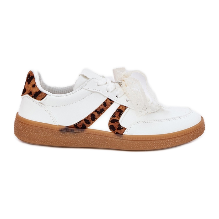 Adidași scăzute pentru femei cu imprimeu cu leopard alb din dantelă