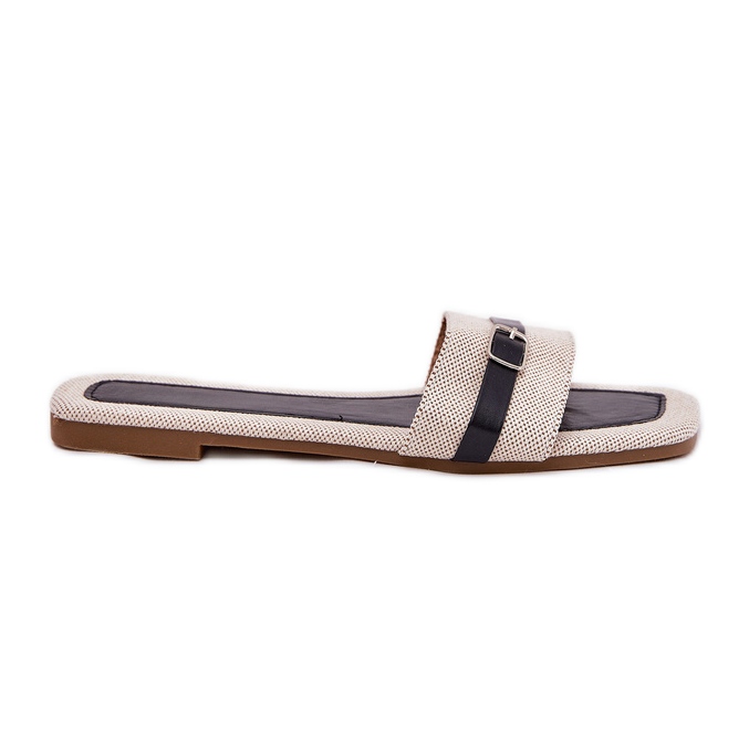 Flip-flops pentru femei plate cu centură și cataramă-neagră bej