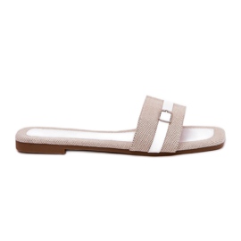 Flip-flops pentru femei cu centură și cataramă alb-bej Flip-flops pentru femei cu centură și cataramă alb-bej