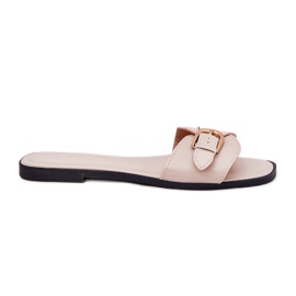 Flip -flops pentru femei plate cu o clemă bej aurită