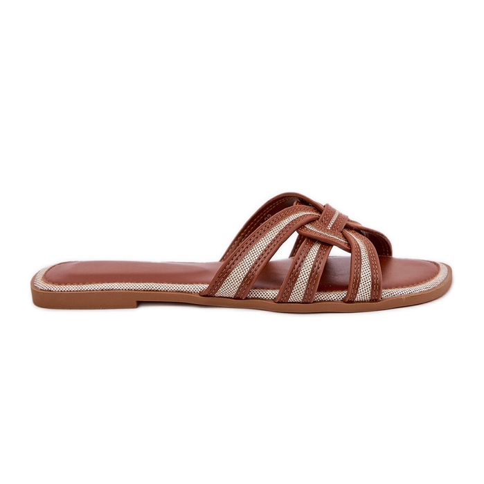 Flip -flop -uri pentru femei plate cu dungi maro intedinte
