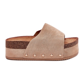 Papuci pentru femei pe platforma masivă Eco Suede Khaki bej Papuci pentru femei pe platforma masivă Eco Suede Khaki bej