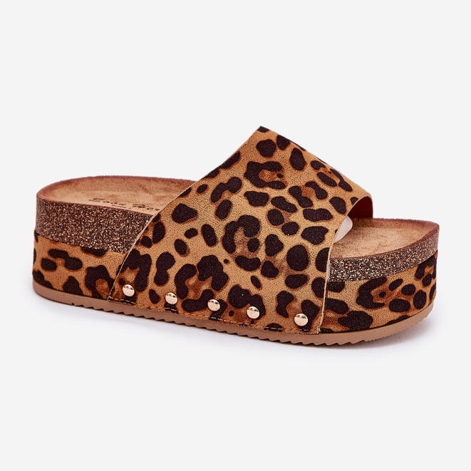 Flip -flops pentru femei pe o platformă masivă Eco Eco Suede Leopard Print Brown maro Flip -flops pentru femei pe o platformă masivă Eco Eco Suede Leopard Print Brown maro