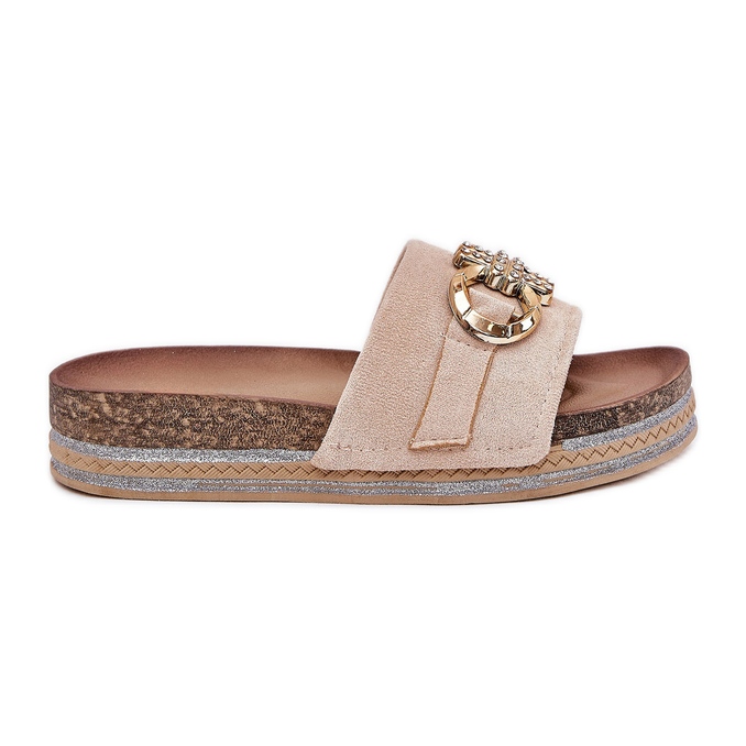 Boto Flip -flops pentru femei pe platformă cu sclipici și un decor de aur bej