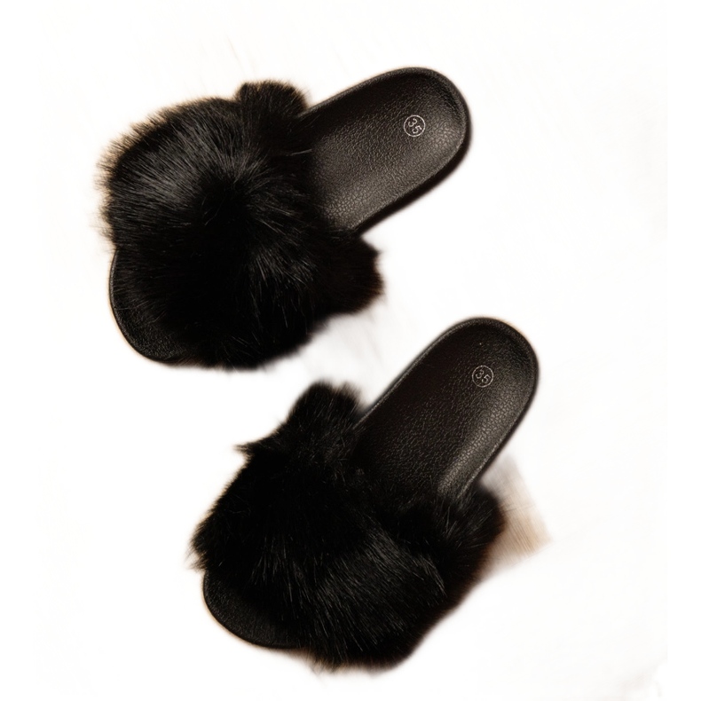 Flip -flops pentru copii negri cu blană negru