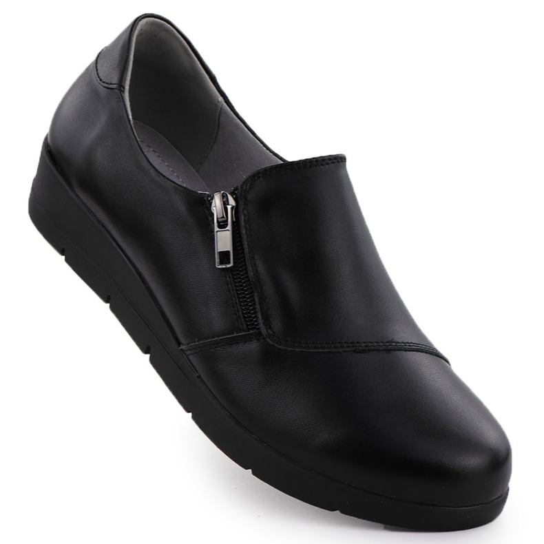 Pantofi din piele pentru femei pe pană Black Sabatina JHY201 negru