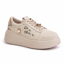 Vinceza Adidaje de piele pentru femei pe platformă cu ace și inscripția Vincez 89102 bej