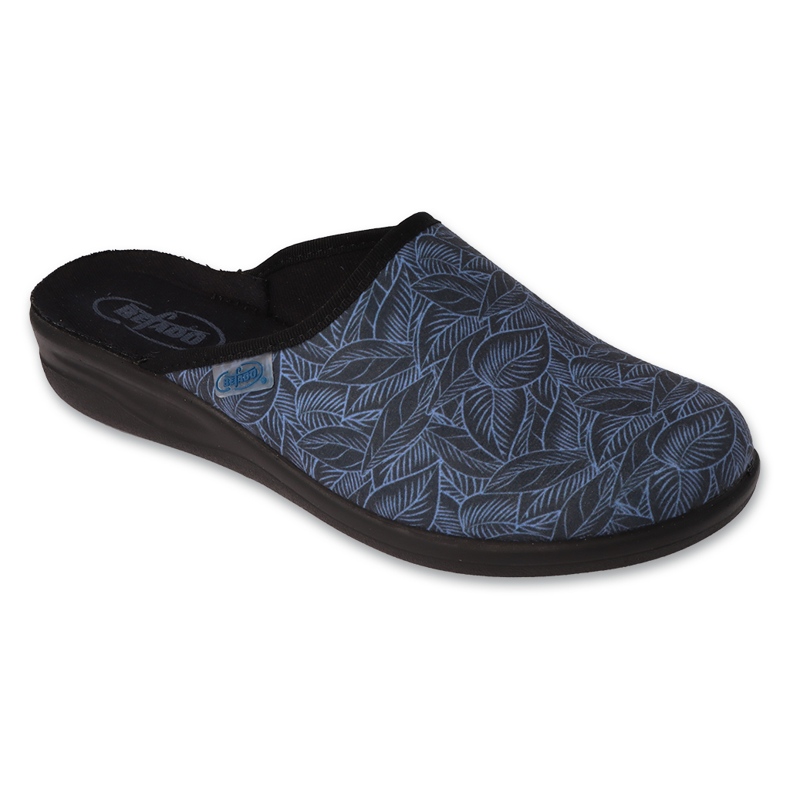 Papuci de damă Befado cu model de plante, PU 551D003, albastru/negru