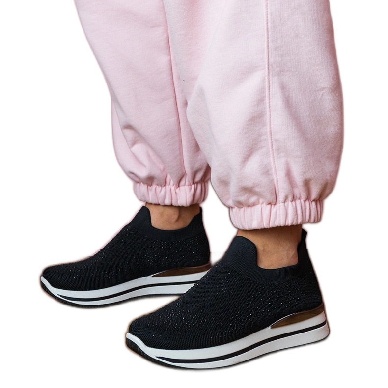 Adidașii pentru femei negre pe platformă cu zirconi negru