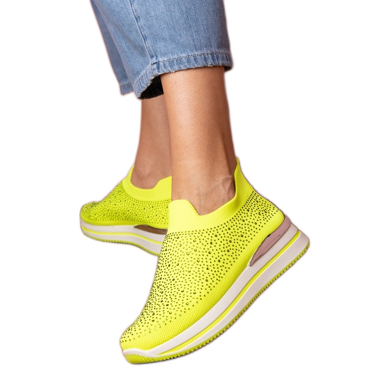Adidași neon galbeni pe platformă cu zirconi