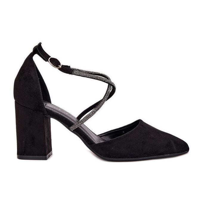 Pompe cu degetele de la picioare și dungi decorate pe stâlpul negru Pompe cu degetele de la picioare și dungi decorate pe stâlpul negru