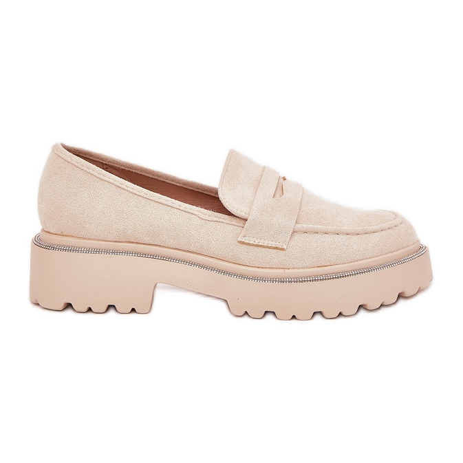 Eco -mocasinele feminine cu zirconi bej