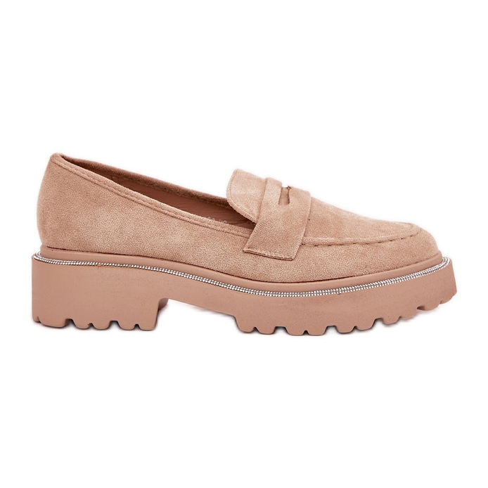 Eco -mocasinele feminine cu zirconii kaki bej