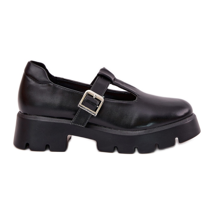 Pantofi pentru femei cu o cataramă pe platformă și cu tocuri plate negre negru