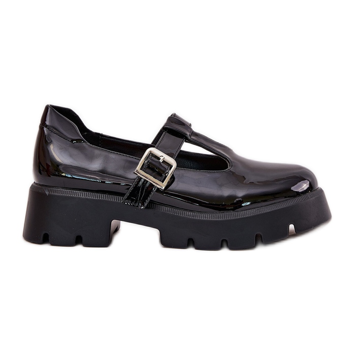Pantofi pentru femei pictați cu o clemă pe platformă și cu tocuri plate negre negru