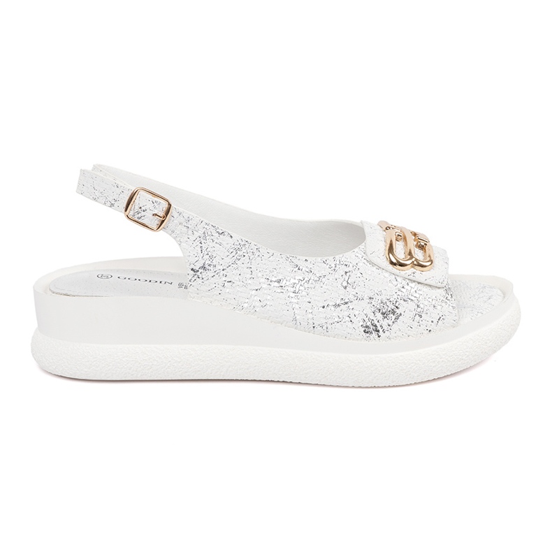 Goodin Sandale plate alb cu ornament