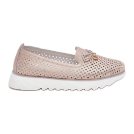 S.Barski Pantofi pentru femei Openwork din piele din piele naturală LR51-631 PLN de aur