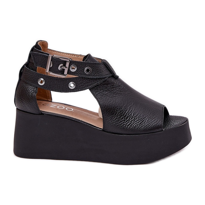 Sandale din piele pe Zazoo 1732 Black Wedge negru