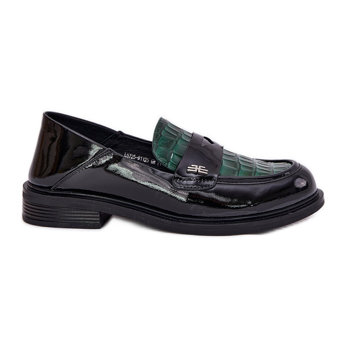 Mocasinele din piele feminină Vinceza pictate 91125 Verde-Black negru