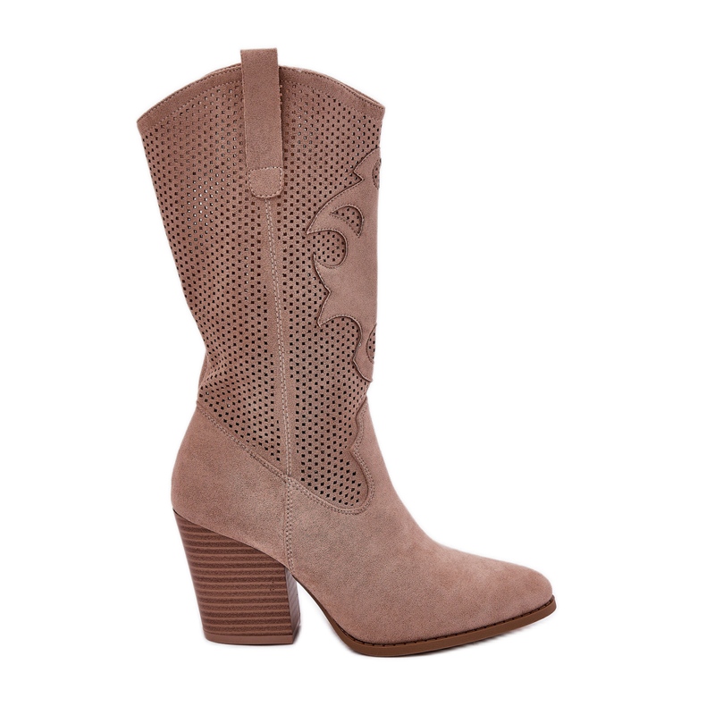 Openwork Cowboy Boots on the Post S.Barski Hy51-606 Beige bej