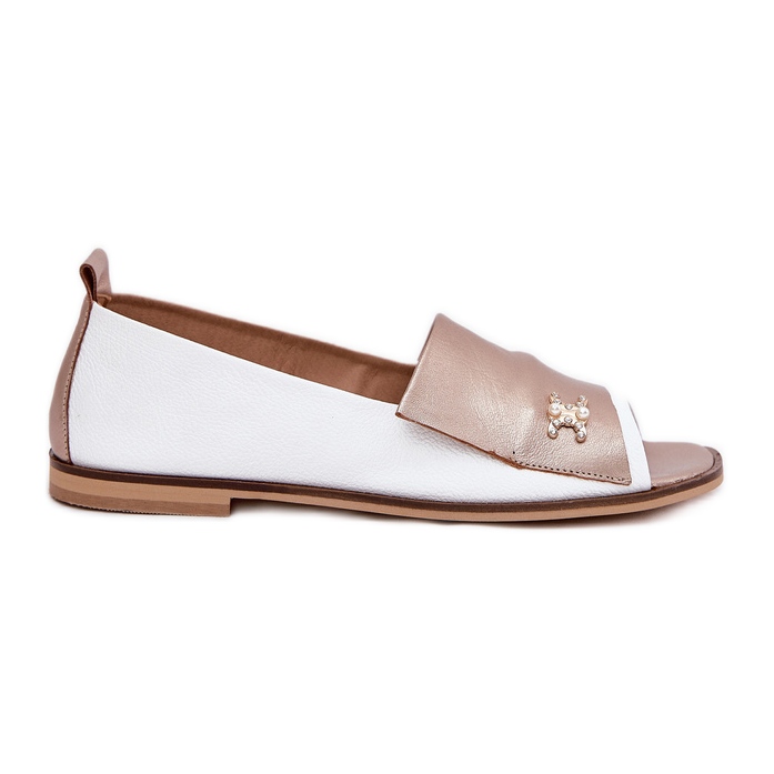 Balerine elegante din piele cu degete goale zazoo 1865 alb și auriu