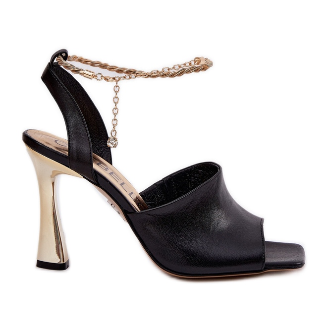 Sandale din piele pe un toc înalt cu o brățară neagră Chebello 4440 decorativă negru