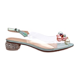 S.Barski Sandale Transparente Toc Cu Decor Verde D&amp;A MR38-368