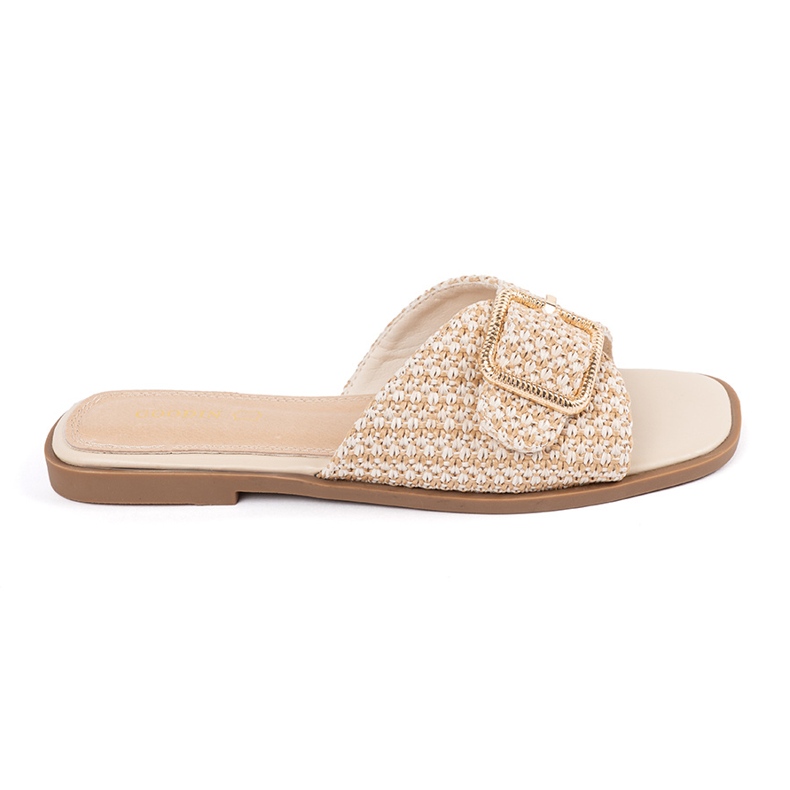 Goodin Papuci într -o grilă bej și alb cu cataramă Goodin Papuci într -o grilă bej și alb cu cataramă