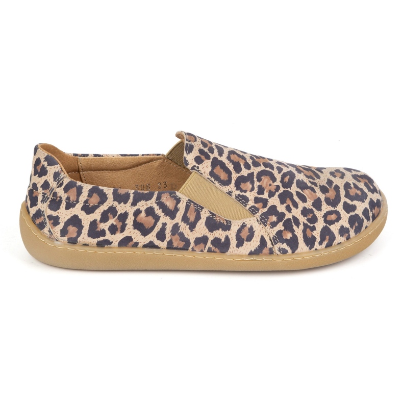 Pantofi de piele pentru femei desculți Pollonus a alunecat 5-1308-023 Print leopard bej