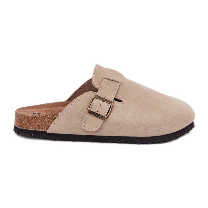 Suede Flip -flops Blops Women Clogs With a Big Star RR274A385 Beige Buckle bej