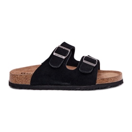 Flip -uri din piele de căprioară pentru femei cu Big Star RR274A390 Catarame negre negru Flip -uri din piele de căprioară pentru femei cu Big Star RR274A390 Catarame negre negru