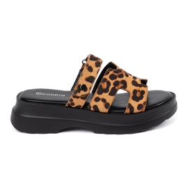 Goodin Papuci pentru femei pe o platformă de leopard maro Goodin Papuci pentru femei pe o platformă de leopard maro