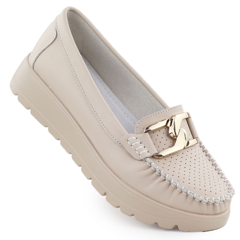 Pârâie din piele pe o talpă groasă Beige Filippo 6827 bej