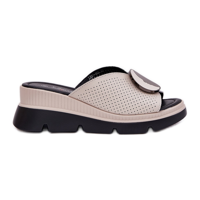 S.Barski Papuci din piele pentru femei cu un ornament de S. Barski LR51-662 bej