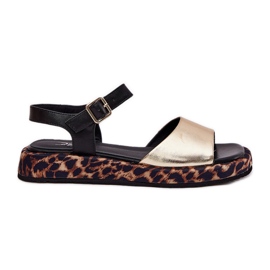 S.Barski Sandale din piele pentru femei pe platformă cu leopard tipărit S. Barski JC51-347 Aur de aur
