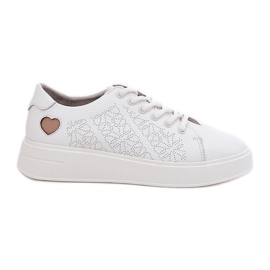Adidaje din piele pentru femei pe platforma albă Vinceza 88018