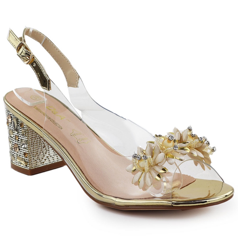 S.Barski Sandale pentru femei transparente pe un post cu zircons Złote S. Barski MR51-725 de aur