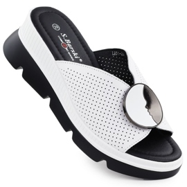 S.Barski FLIP-uri din piele pentru femei Openwork Białe S. Barski LR51-662 alb