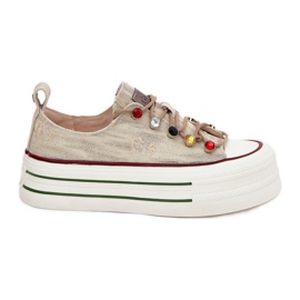 GOE Adidași pentru femei pe platformă GE RR2N4105 BEIGE bej GOE Adidași pentru femei pe platformă GE RR2N4105 BEIGE bej