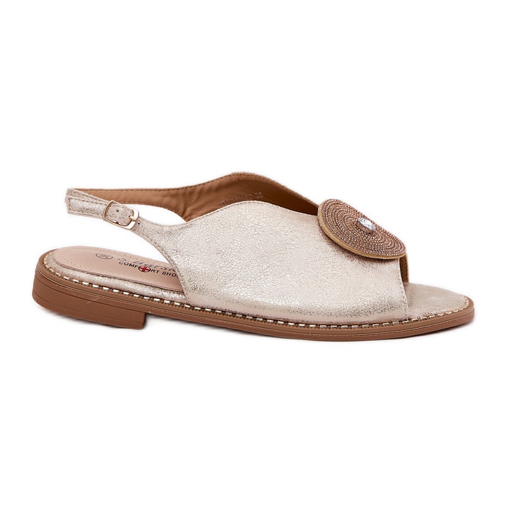 S.Barski Sandaluri strălucitoare pentru femei Detaliu decorativ S. Barski KV51-012 Zlotys de aur