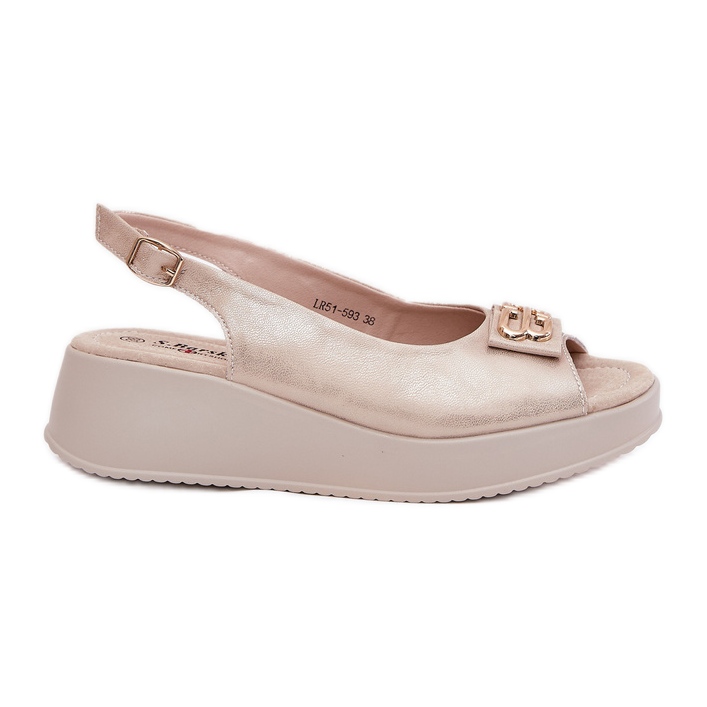 S.Barski Sandale din piele pentru femei pe pană cu un detaliu decorativ al S. Barski LR51-593 Aur de aur