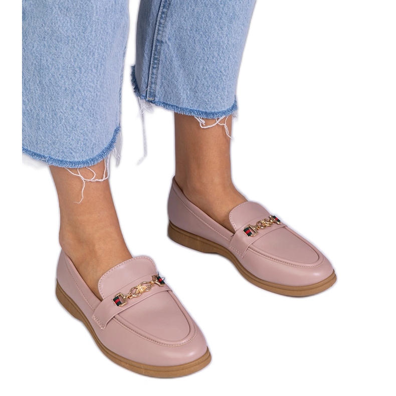 Mocasini roz cu decor auriu