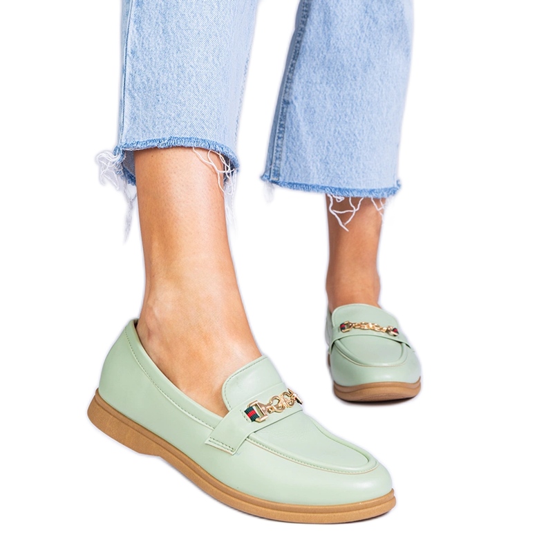 Mocasini verzi cu decor auriu verde Mocasini verzi cu decor auriu verde