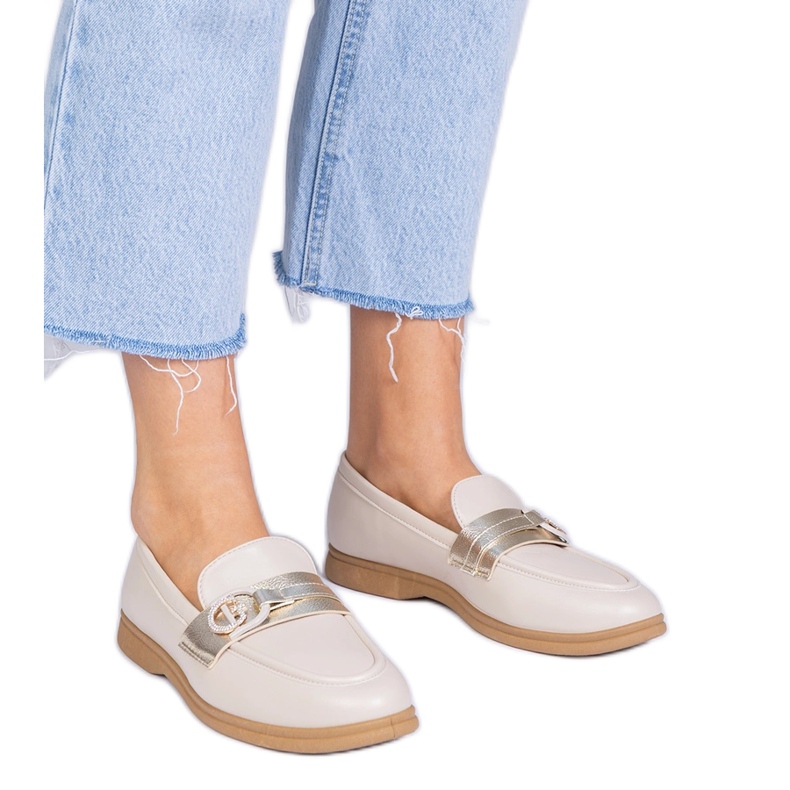 Beige Eco -Leather Loafers cu zirconi bej Beige Eco -Leather Loafers cu zirconi bej