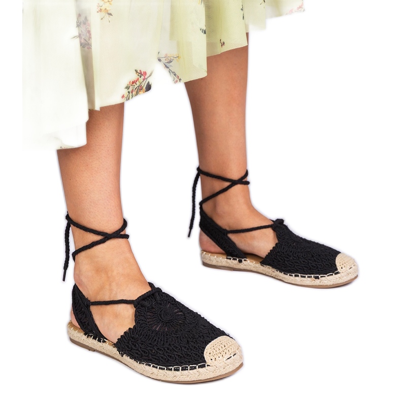 Sandale espadrilles plate negre negru Sandale espadrilles plate negre negru