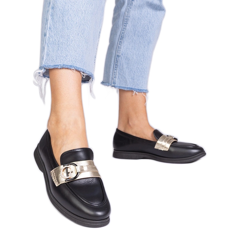 Black Eco -Leather Loafers cu zirconi negru