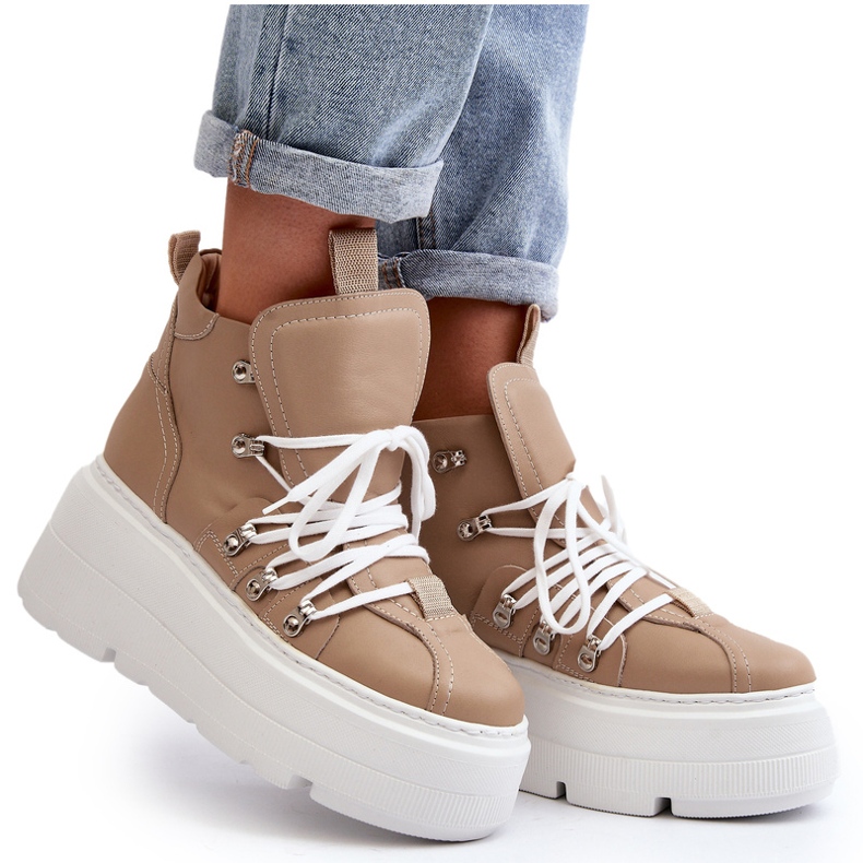 Pantofi sport pentru femei Zazoo 3416 din piele, bej