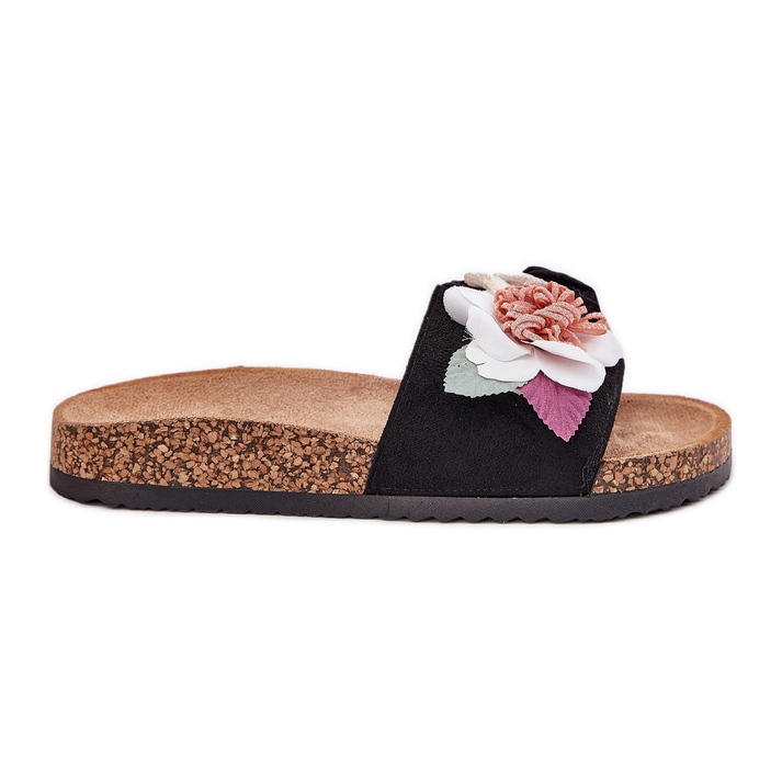 Evento Flip -flops pentru femei cu flori pe platforma de plută neagră negru Evento Flip -flops pentru femei cu flori pe platforma de plută neagră negru