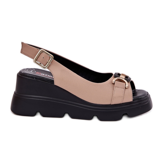 ARTIKER Sandale de piele pentru femei pe pană și platformă cu decorare Artker 56C2209 Beige bej